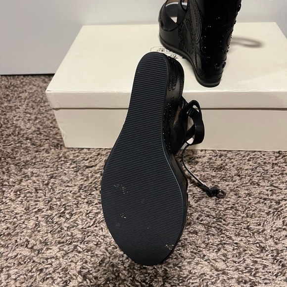 Coach Black Beveled Wedges size 10, worn one time all original packaging - Picture 4 of 5